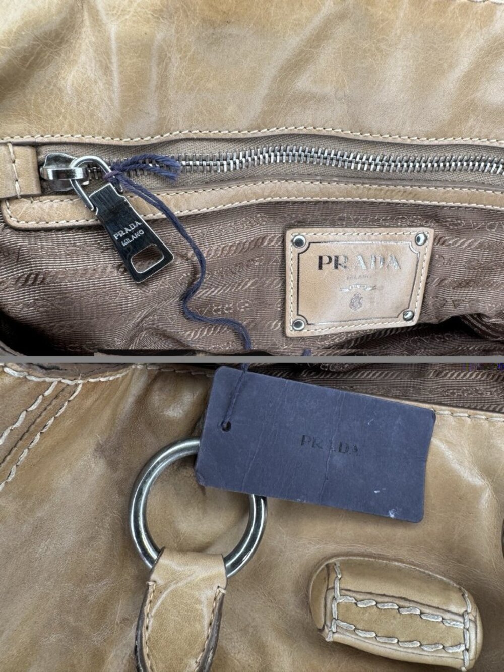 vintage Prada Vitello Shine Turn-Lock bag tan beige calf leather - Picture 15 of 16